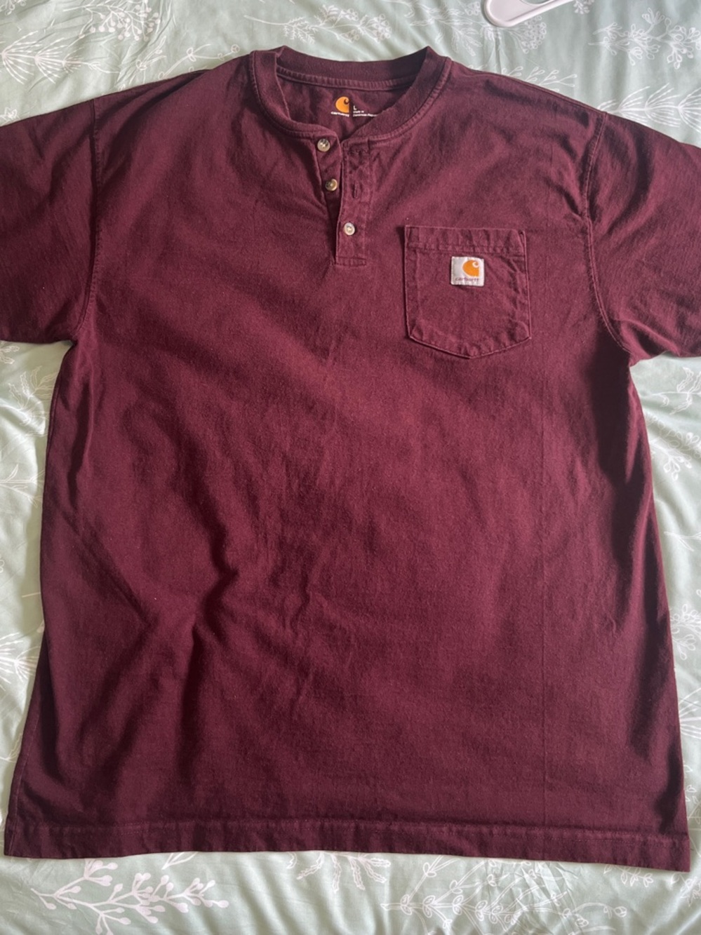 Carhartt Maroon Short-Sleeve Henley with Pocket